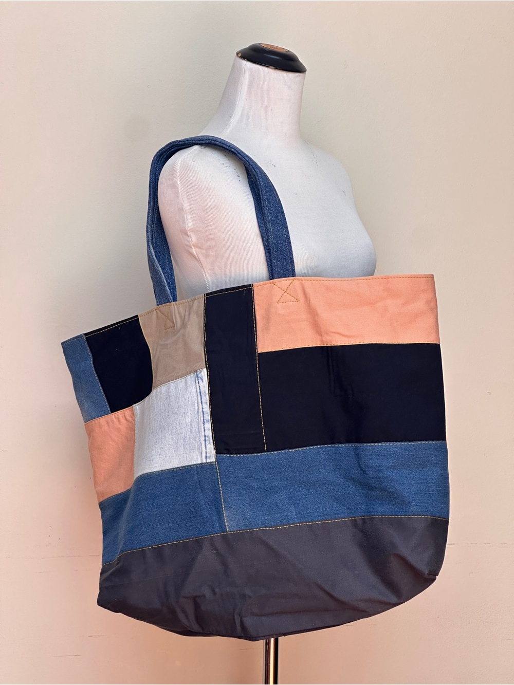 The Mosaic Tote Handmade Upcycled Denim Patchwork Tote Bag Oversized